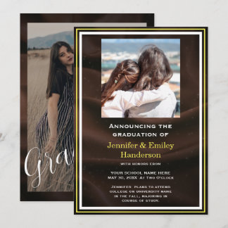 Chic Marron photo double graduation Announcement