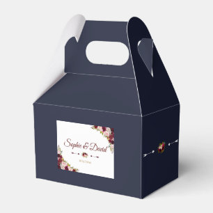 Chic Marsala Floral Fall Navy Blue Wedding Favour Box
