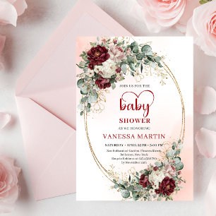 Chic Marsala Flowers Eucalyptus Baby Shower Invite