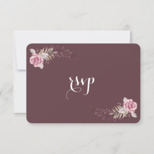 Chic Marsala Maroon Boho Floral Wedding RSVP