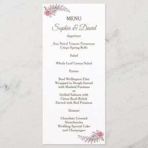 Chic Marsala Maroon Floral Watercolor Wedding Menu