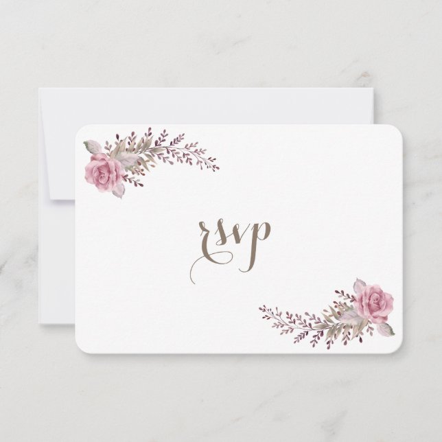 Chic Marsala Maroon Floral Watercolor Wedding RSVP (Front)