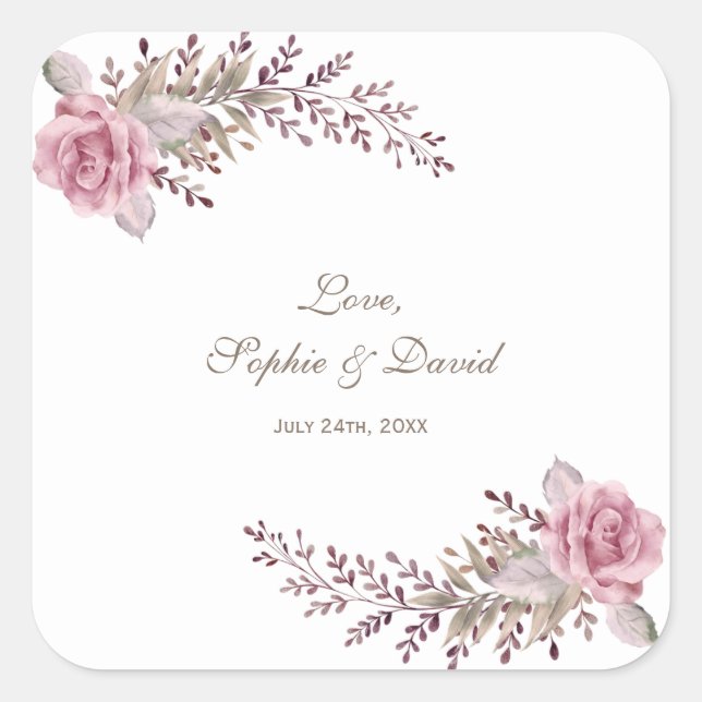 Chic Marsala Maroon Floral Watercolor Wedding Square Sticker (Front)