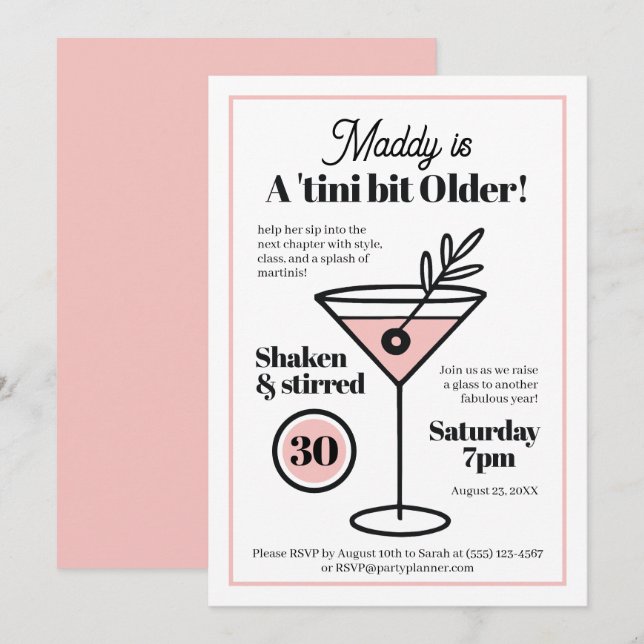 Chic Martini Invitation for 30th or Any Age (Front/Back)