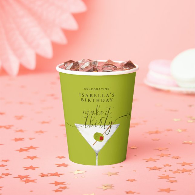Chic Martini Make It Thirty 30th Birthday Green Paper Cups (Insitu)