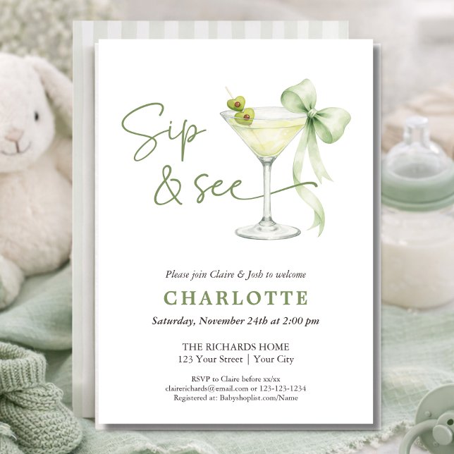 Chic Martini Tini One Gender Neutral Sip And See  Invitation (Creator Uploaded)