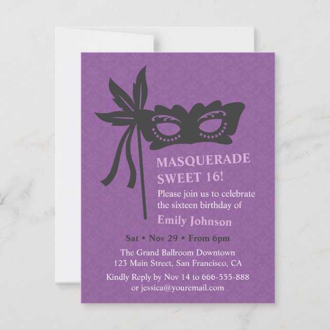 Chic Mask Silhouette Masquerade Party Invitations (Front)