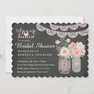 Chic Mason Jar & Chalkboard Bridal Shower Invite