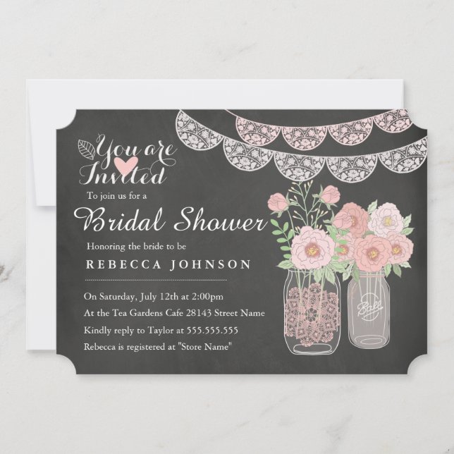 Chic Mason Jar & Chalkboard Bridal Shower Invite (Front)