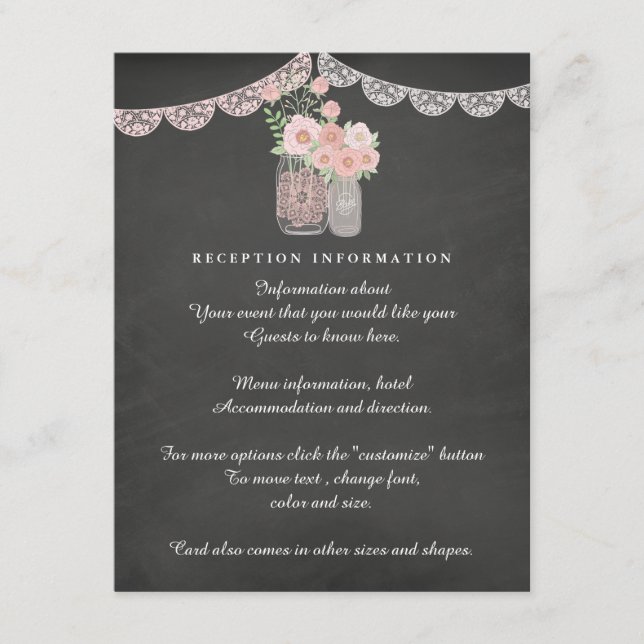 Chic Mason Jar & Chalkboard Wedding Insert card (Front)