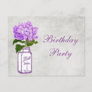 Chic Mason Jar & Purple Hydrangea Birthday Party Invitation