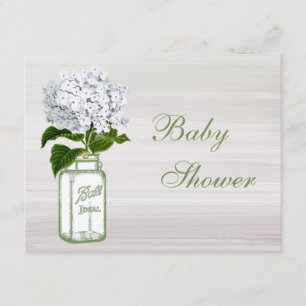 Chic Mason Jar & White Hydrangea Baby Shower Invitation