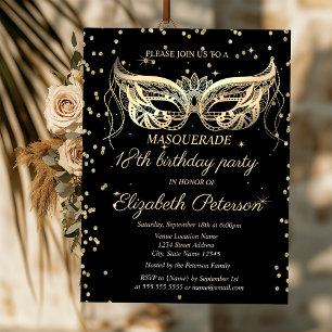 Chic Masquerade Gold Diamonds 18th Birthday Invitation