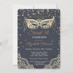 Chic Masquerade, Lace, Diamonds Sweet 16 Invitation