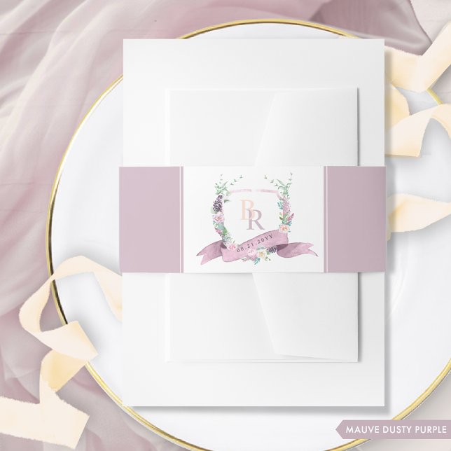 Chic Mauve Dusty Purple Pastel Monogrammed Wedding Invitation Belly Band (Creator Uploaded)