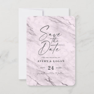 Chic Mauve Pink Marble with Purple Foil Details Save The Date