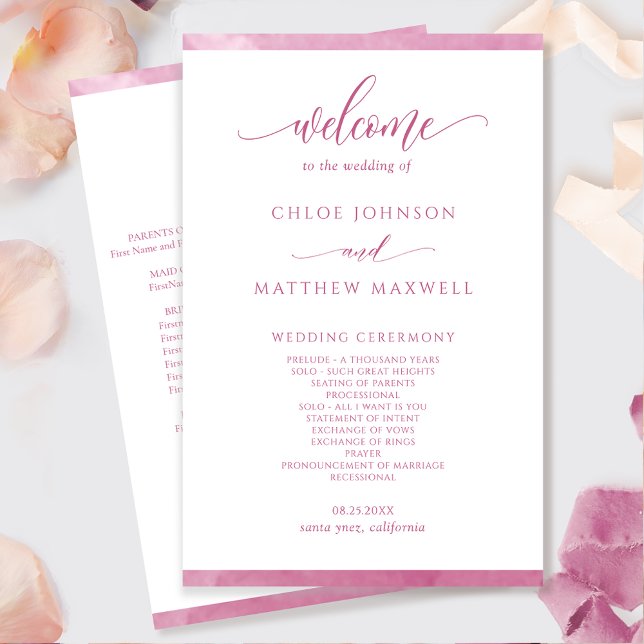 Chic Mauve Pink Watercolor Frame Wedding Program (Creator Uploaded)