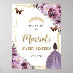 Chic Mauve Plum Purple Floral Tiara Sweet Sixteen  Poster