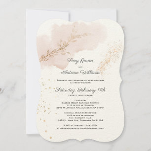 Chic Mauve Wash Gold Leaves Gold Dust Wedding Invitation