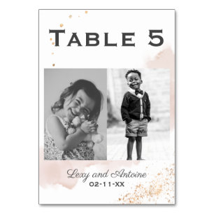 Chic Mauve Wash Gold Splatters Wedding Photo Table Number