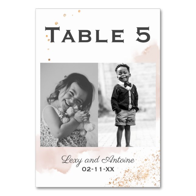 Chic Mauve Wash Gold Splatters Wedding Photo Table Number (Back)