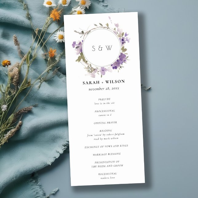 Chic Meadow Lilac Floral Wreath Wedding Program Invitation (Creator Uploaded)