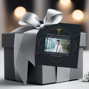 Chic Medical School Photo Black Graduation Party Favour Tags