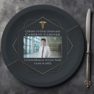 Chic Medical School Photo Black Graduation Party Paper Plate