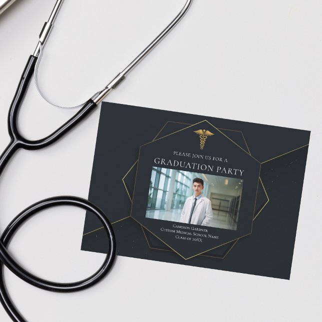 Chic Medical School Photo Graduation Party Invitation (Creator Uploaded)