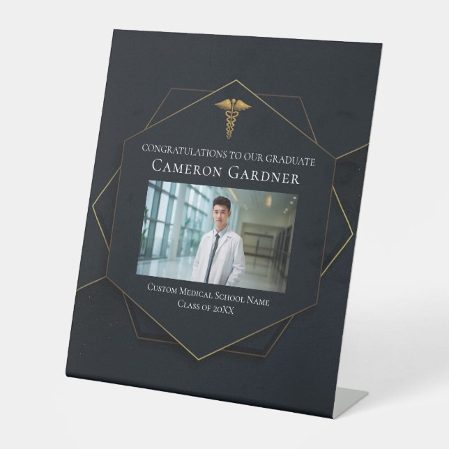 Chic Medical School Photo Graduation Party Welcome Pedestal Sign (Front)