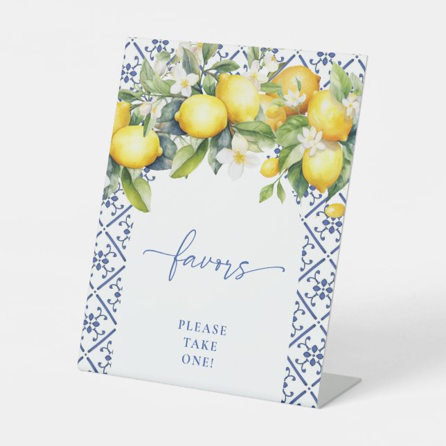 Chic Mediterranean Lemon Bridal Shower Favours Sig Pedestal Sign (Front)