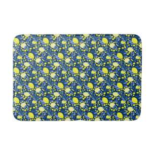 Chic Mediterranean Rustic Lemons Blue Leaf Bath Mat
