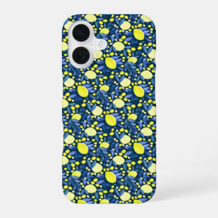 Chic Mediterranean Rustic Lemons Blue Leaf iPhone 16 Case