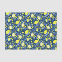 Chic Mediterranean Rustic Lemons Blue Leaf
