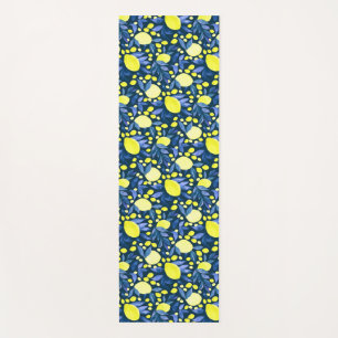 Chic Mediterranean Rustic Lemons Blue Leaf Yoga Mat