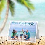 Chic Mele Kalikimaka Beach Christmas Photo Folded Holiday Card<br><div class="desc">Chic customisable beach family photo folded Christmas card with your favourite tropical photo in the sun. Add a full photograph of your favourite memory from your island vacation to the coast on the front and one on the inside along with your personalised message. A beautiful coastal holiday card with a...</div>