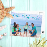 Chic Mele Kalikimaka Full Family Photo Tropical Postcard<br><div class="desc">Chic customisable beach family photo Christmas postcard with your favourite tropical photo in the sun. Add a full photograph of your favourite memory from your island vacation to the coast on the front. Beautiful coastal holiday postcards with a clean,  modern design and pretty blue script over the picture.</div>