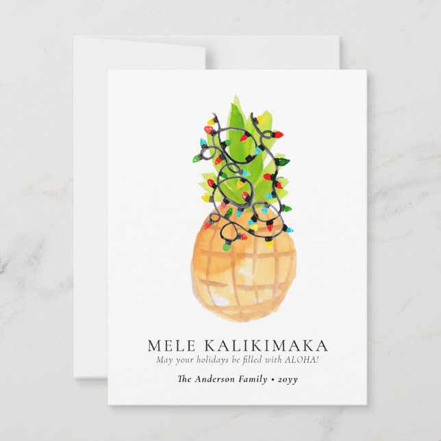 Chic Mele Kalikimaka Pineapple Hawaiian Christmas Holiday Card (Front)
