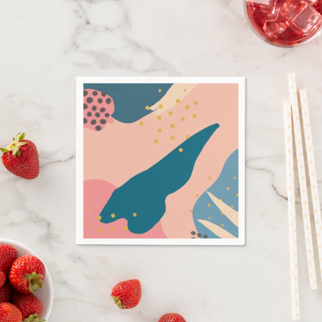 Chic Memphis Style Abstract Gold Pink & Teal Paper Napkin (Insitu)