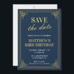 Chic Men Save the date 83rd birthday Invitation<br><div class="desc">Elegant 83rd birthday invitations Men Save the date Navy Gold chic modern</div>
