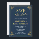 Chic Men Save the date 83rd birthday Invitation<br><div class="desc">Elegant 83rd birthday invitations Men Save the date Navy Gold chic modern</div>