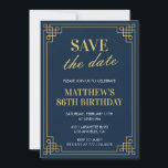 Chic Men Save the date 86th birthday Invitation<br><div class="desc">Elegant 86th birthday invitations Men Save the date Navy Gold chic modern</div>