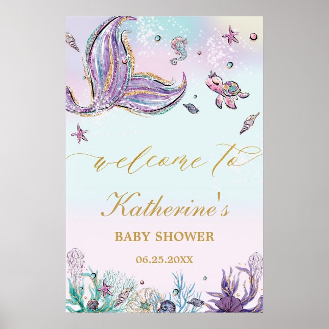 Chic Mermaid Baby Shower Under the Sea Welcome  Poster (Front)