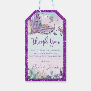 Chic Mermaid Tail Baby Shower Thank You Favour Gift Tags