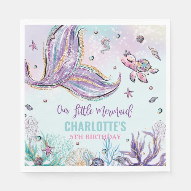 Chic Mermaid Tail Under the Sea Birthday Party Napkin (Front)