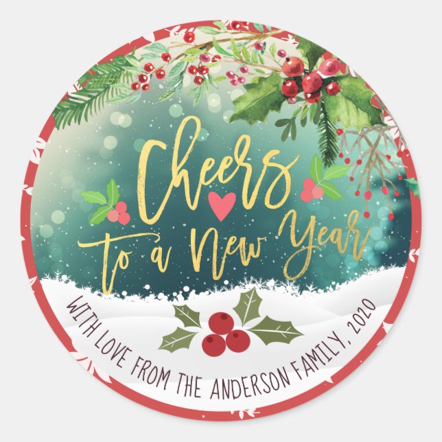 Chic Merry Christmas Cheers to A New Year Greeting Classic Round Sticker (Front)