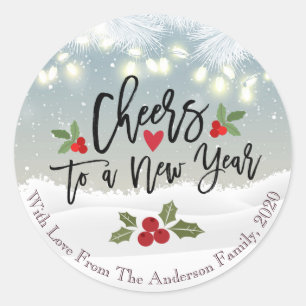 Chic Merry Christmas Cheers to A New Year Greeting Classic Round Sticker