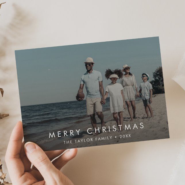 Chic Merry Christmas Dark Overlay Photo Holiday Card (Creator Uploaded)