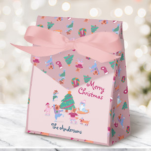 Chic Merry Christmas Dog Ice Skating Blush Pink Favour Box