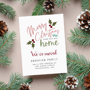 Chic Merry Christmas From Our New Home Moving Announcement Postcard
